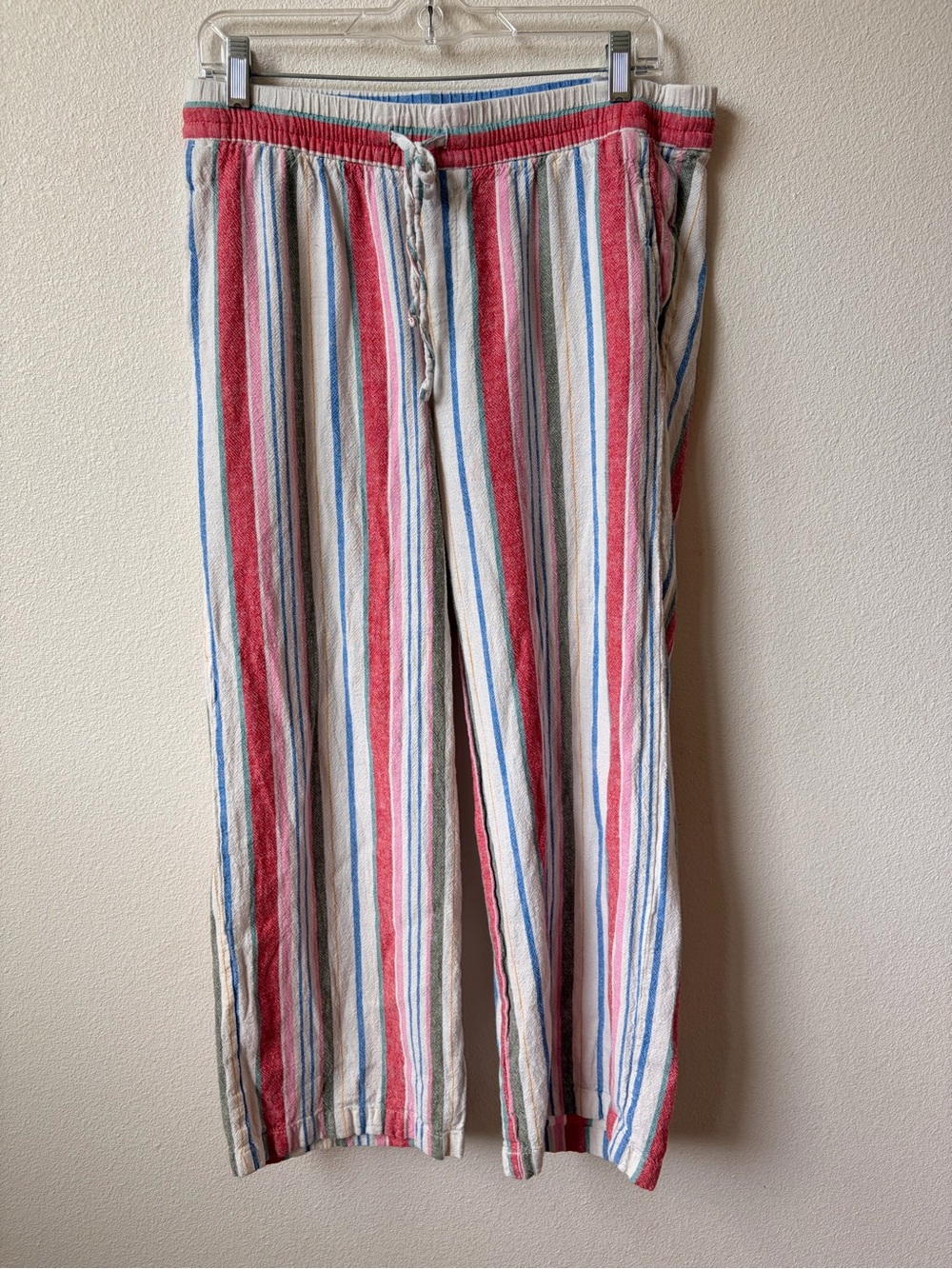 Old Navy M Striped Drawstring Linen Blend Lounge Pants in Red, Blue, Cream